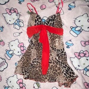 INSANE In Bloom leopard print babydoll top with adjustable straps and bow & Slit